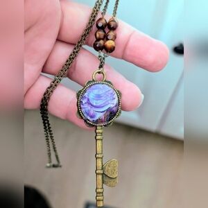 Handmade purple fluid art key pendant